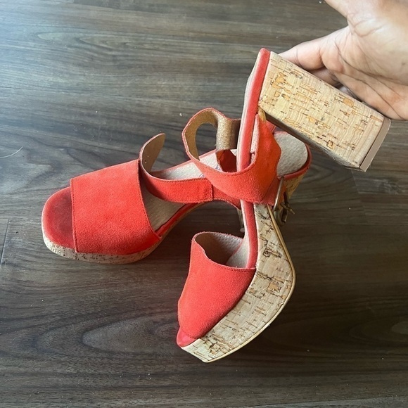 Free People Womens Cork Platform Sandals Shoes Red - Picture 9 of 13